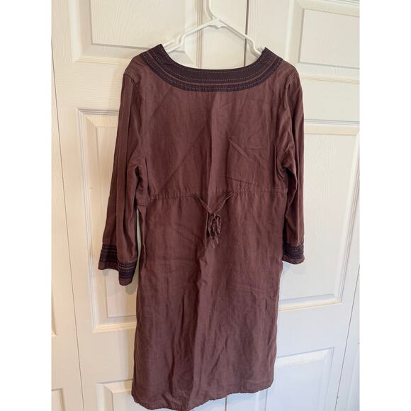Athleta Deep Burgundy Linen Blend Tunic Dress Bohemian 3/4 Sleeve - Picture 8 of 8